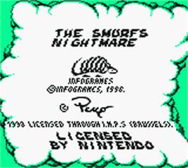 Title screen of The Smurfs Nightmare on the Nintendo Game Boy Color.