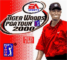Title screen of Tiger Woods PGA Tour 2000 on the Nintendo Game Boy Color.