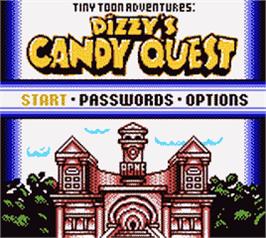 Title screen of Tiny Toon Adventures: Dizzy's Candy Quest on the Nintendo Game Boy Color.