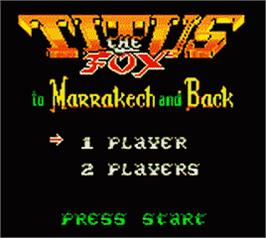 Title screen of Titus the Fox: To Marrakech and Back on the Nintendo Game Boy Color.