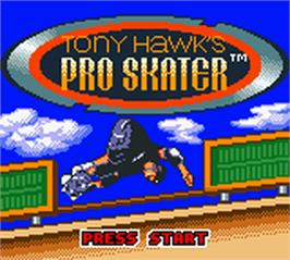 Title screen of Tony Hawk's Pro Skater on the Nintendo Game Boy Color.