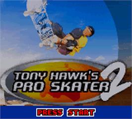 Title screen of Tony Hawk's Pro Skater 2 on the Nintendo Game Boy Color.