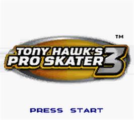 Title screen of Tony Hawk's Pro Skater 3 on the Nintendo Game Boy Color.