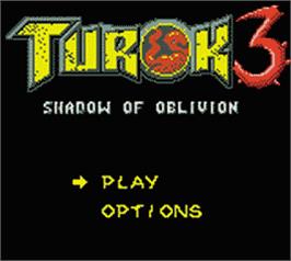 Title screen of Turok 3: Shadow of Oblivion on the Nintendo Game Boy Color.
