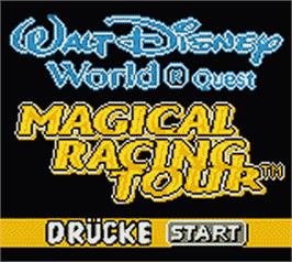 Title screen of Walt Disney World Quest: Magical Racing Tour on the Nintendo Game Boy Color.