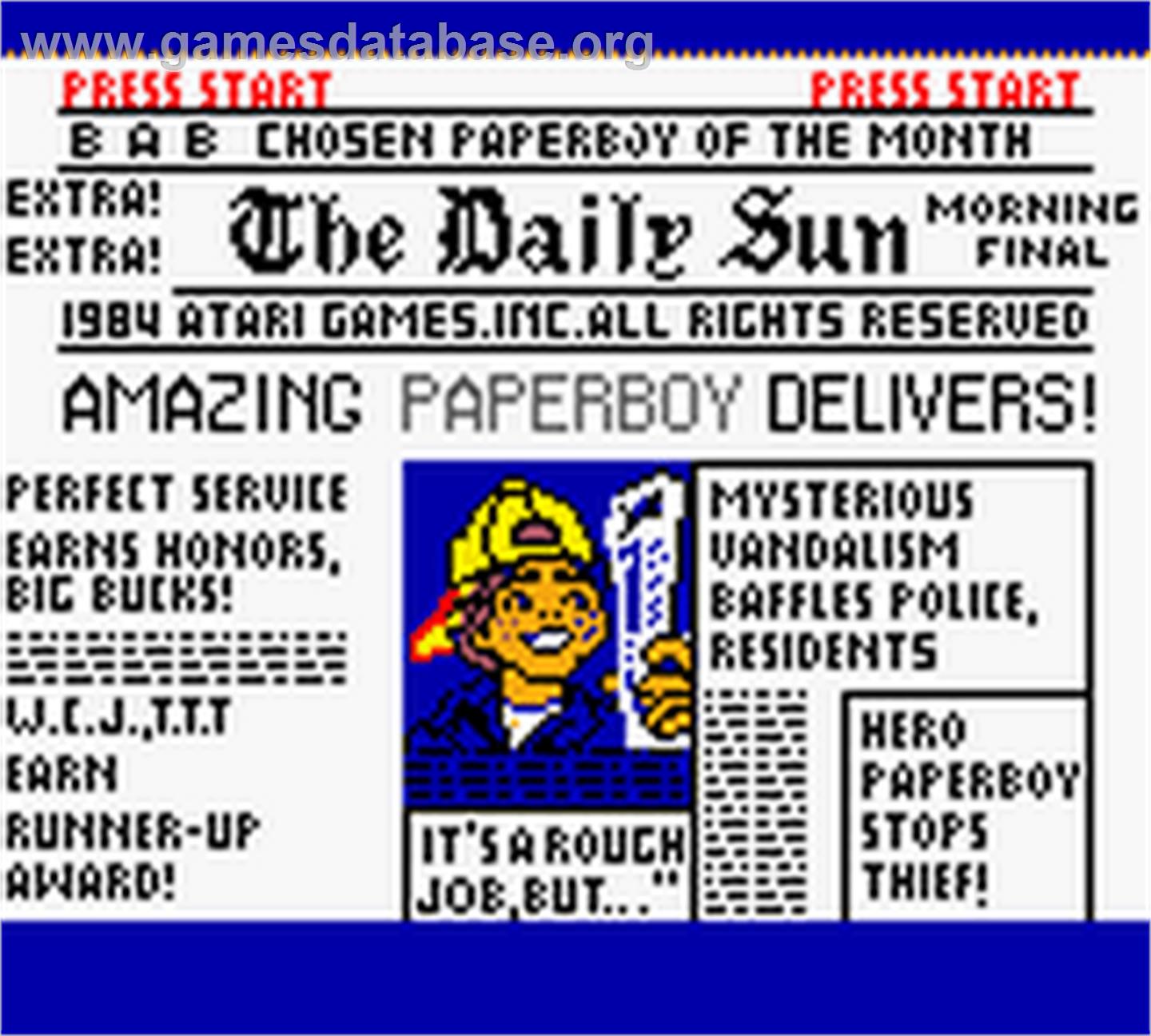 Paperboy - Nintendo Game Boy Color - Artwork - Title Screen