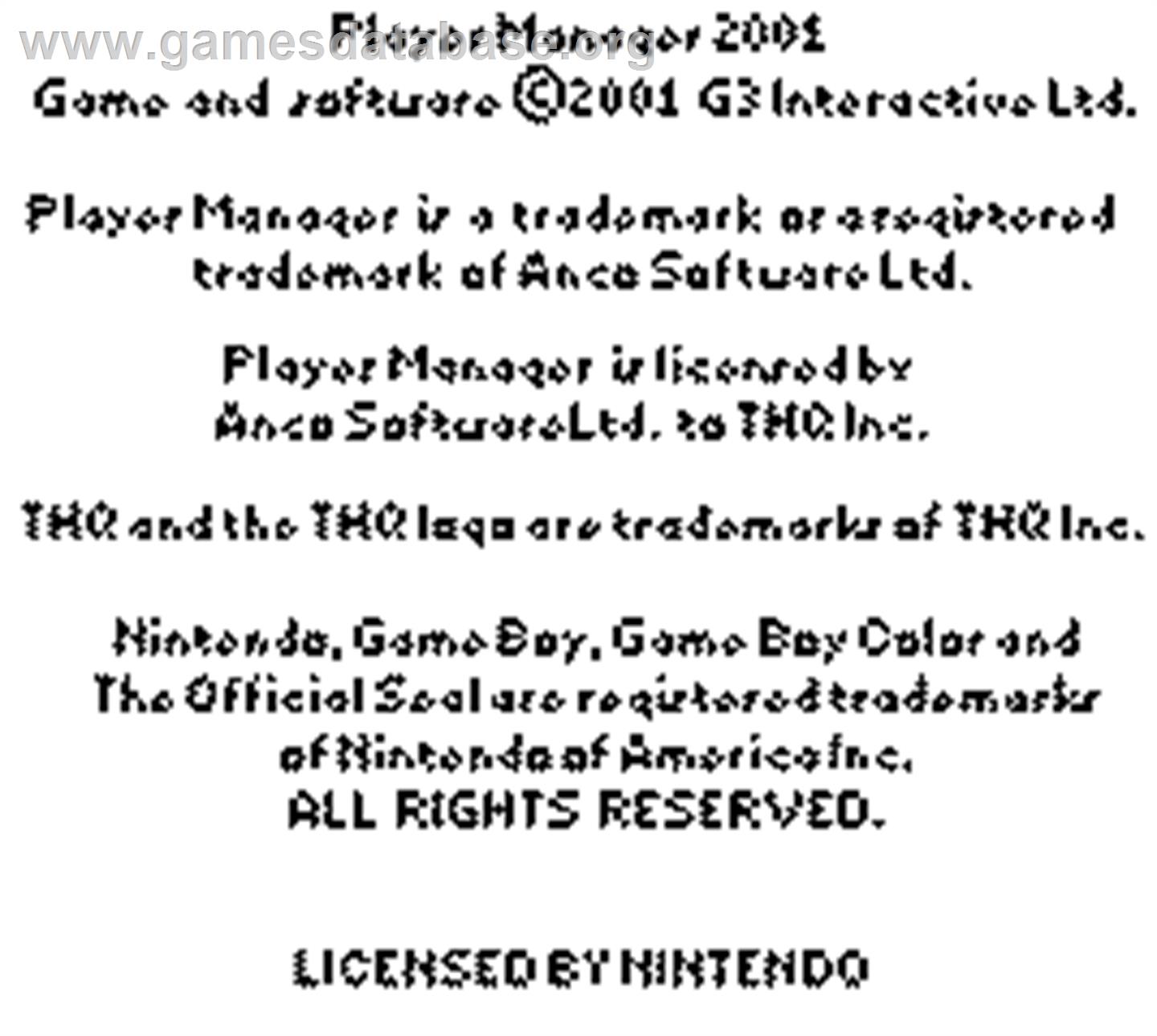 Player Manager 2001 - Nintendo Game Boy Color - Artwork - Title Screen