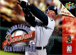 Box cover for Major League Baseball Featuring Ken Griffey Jr on the Nintendo N64.