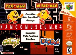 Box cover for Namco Museum 64 on the Nintendo N64.