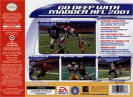 Box back cover for Madden NFL 2001 on the Nintendo N64.