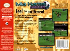 Box back cover for Mia Hamm Soccer 64 on the Nintendo N64.