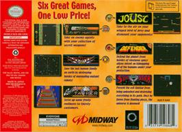 Box back cover for Midway's Greatest Arcade Hits 1 on the Nintendo N64.