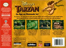Box back cover for Tarzan on the Nintendo N64.