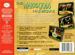 Box back cover for War Gods on the Nintendo N64.