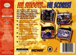 Box back cover for Wayne Gretzky's 3D Hockey on the Nintendo N64.