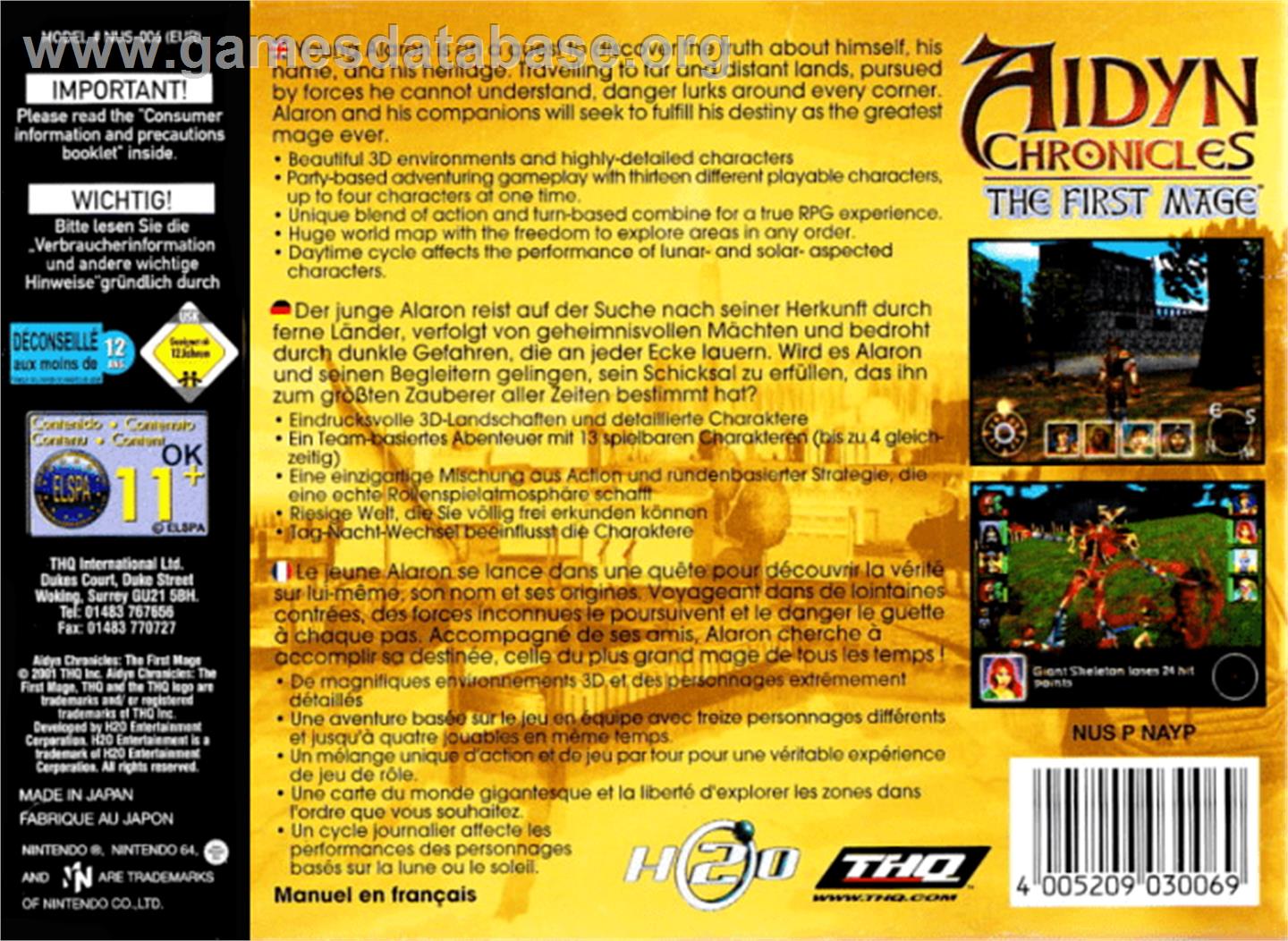Aidyn Chronicles: The First Mage - Nintendo N64 - Artwork - Box Back