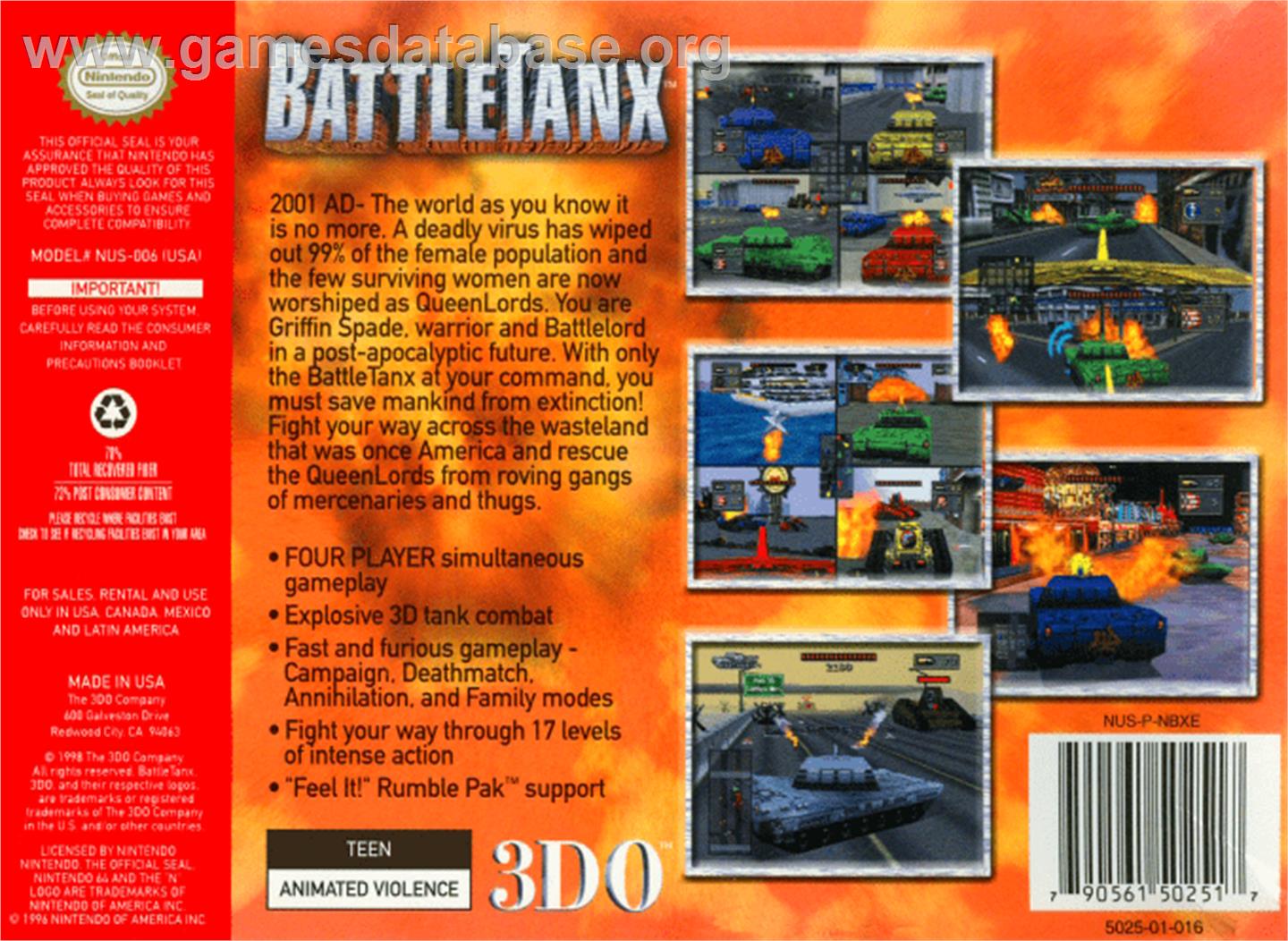 BattleTanx: Global Assault - Nintendo N64 - Artwork - Box Back