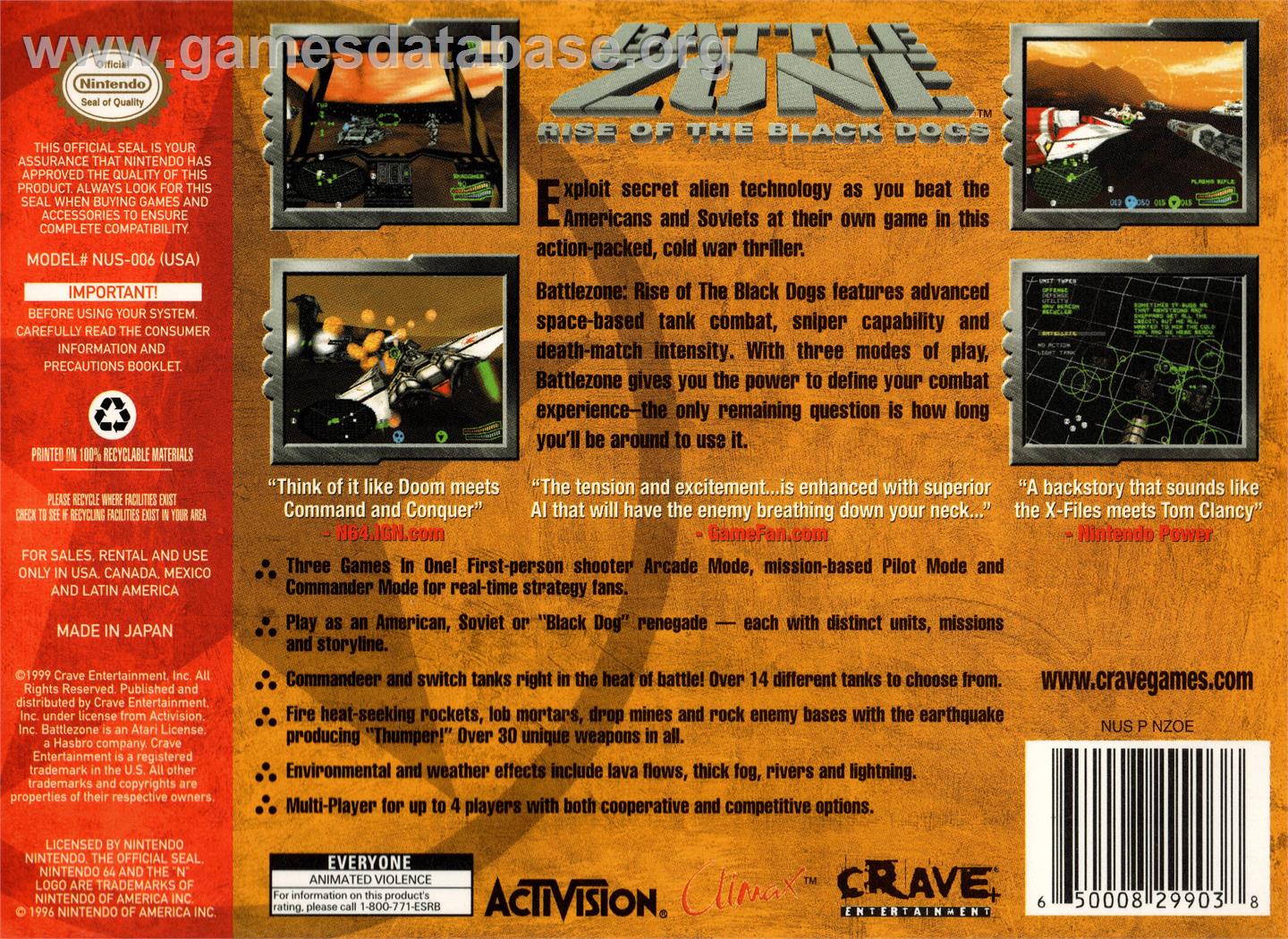 Battle Zone: Rise of the Black Dogs - Nintendo N64 - Artwork - Box Back