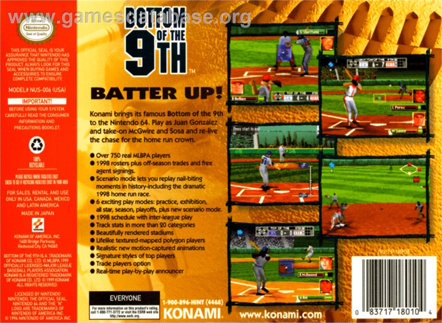 Bottom of the Ninth - Nintendo N64 - Artwork - Box Back