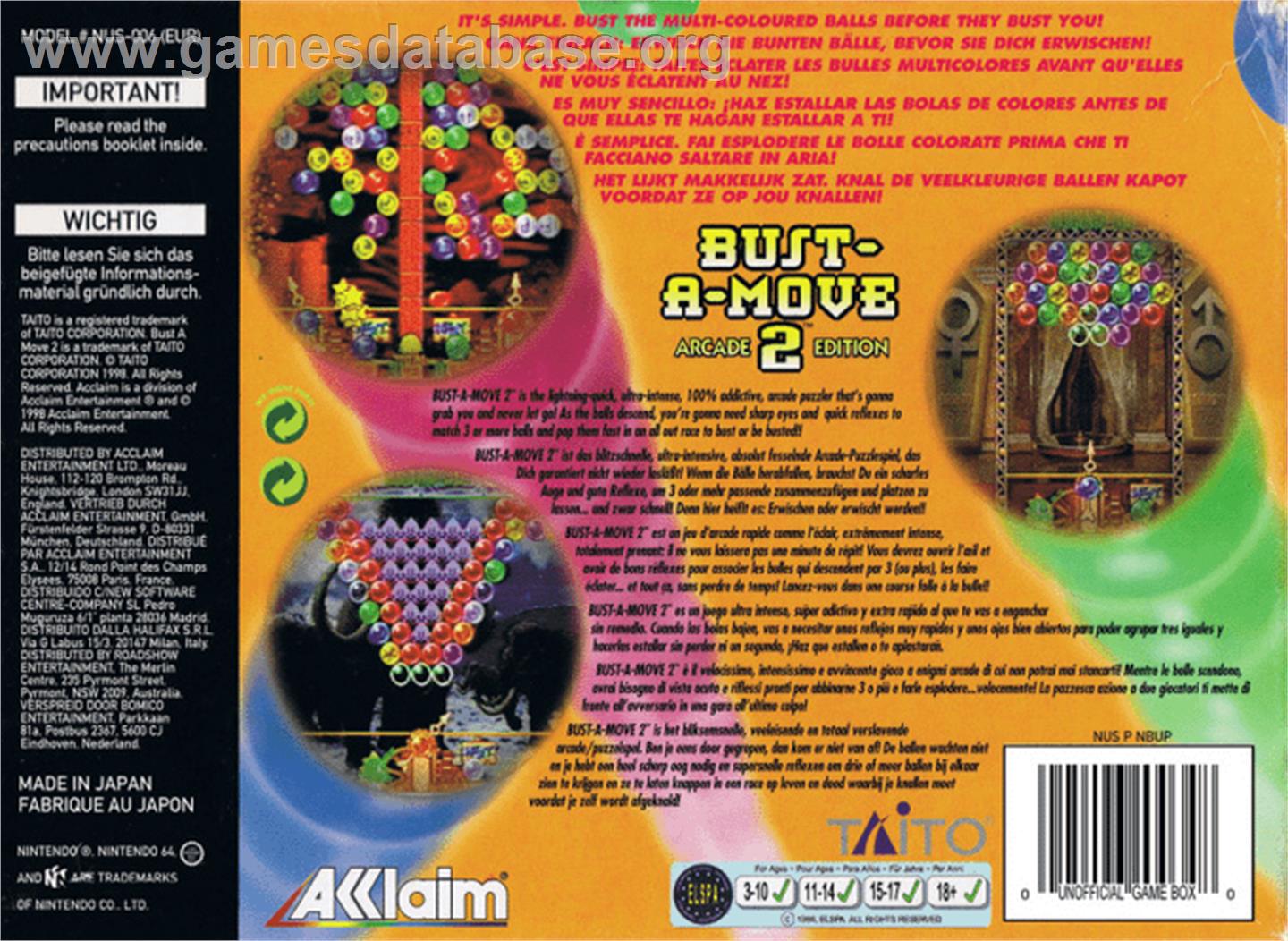 Bust a Move 2 - Nintendo N64 - Artwork - Box Back