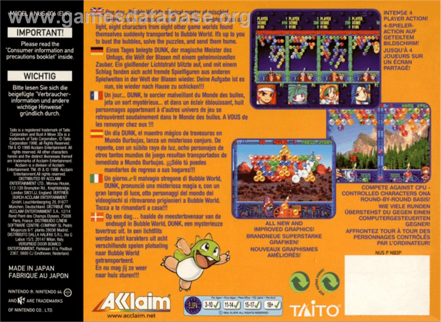 Bust a Move 3 DX - Nintendo N64 - Artwork - Box Back