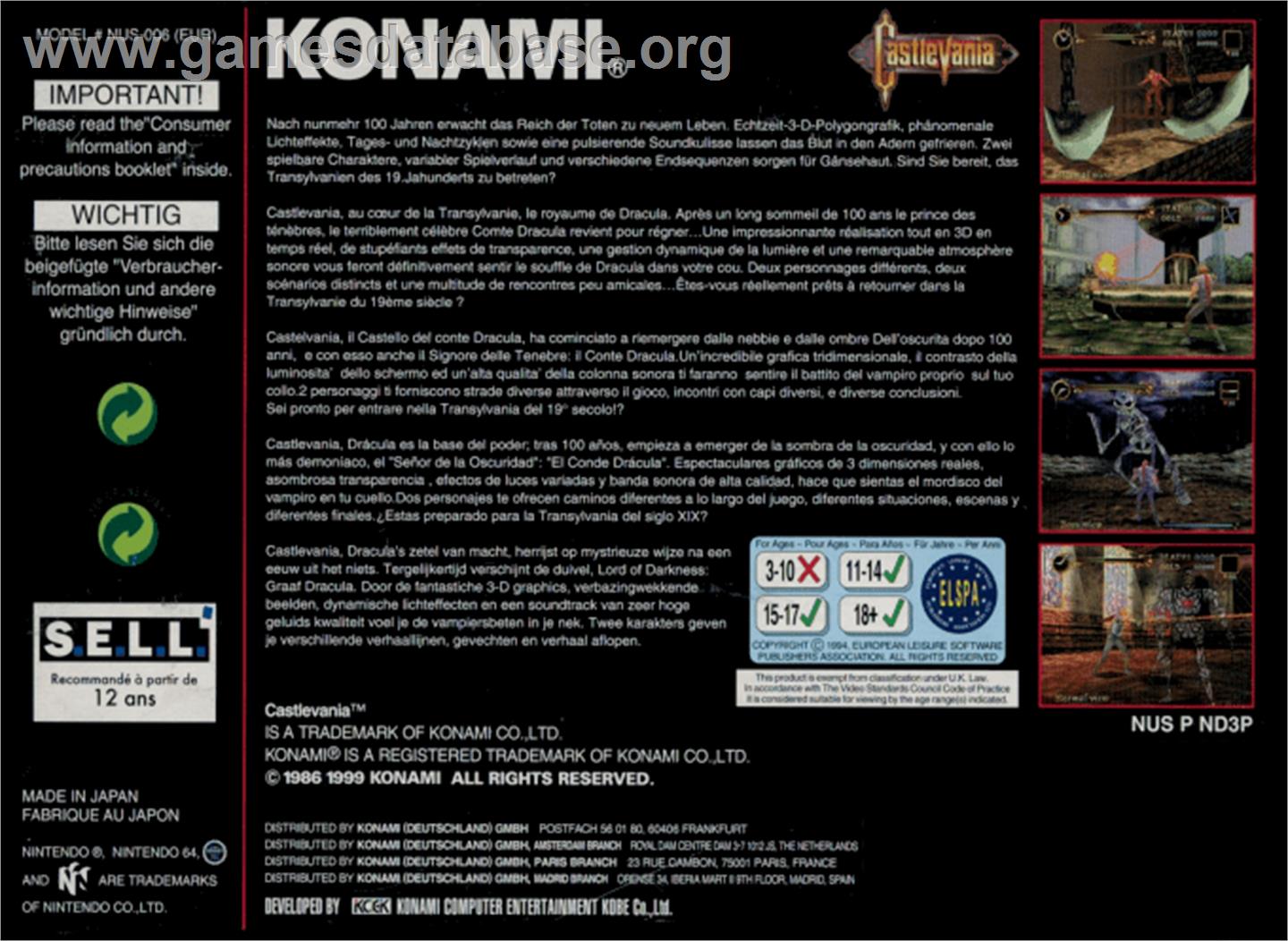 Castlevania: Legacy of Darkness - Nintendo N64 - Artwork - Box Back