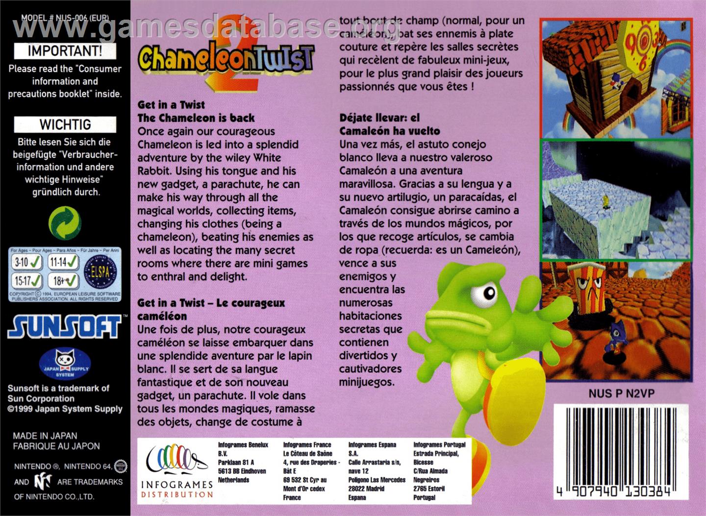 Chameleon Twist 2 - Nintendo N64 - Artwork - Box Back