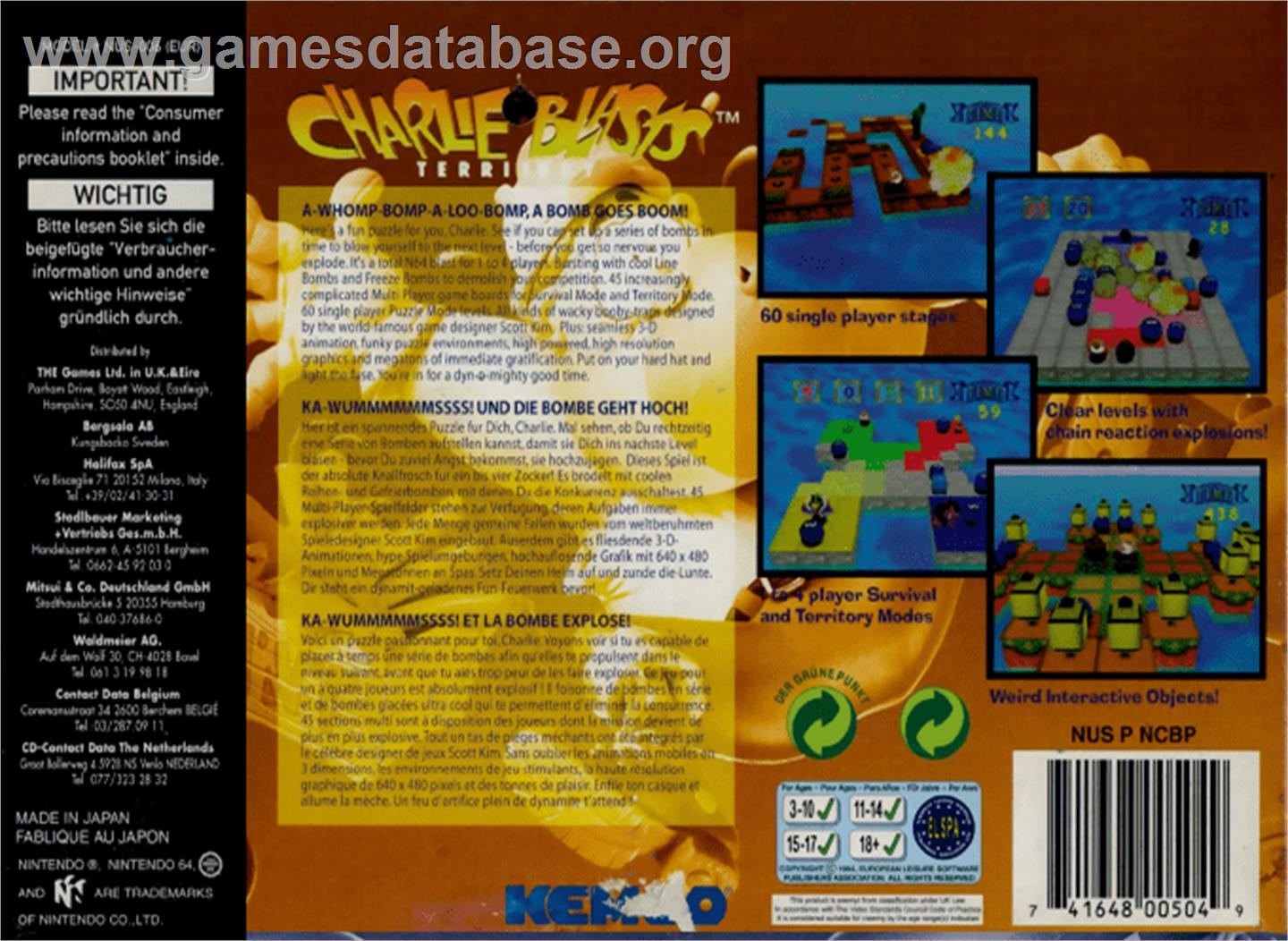 Charlie Blast's Territory - Nintendo N64 - Artwork - Box Back