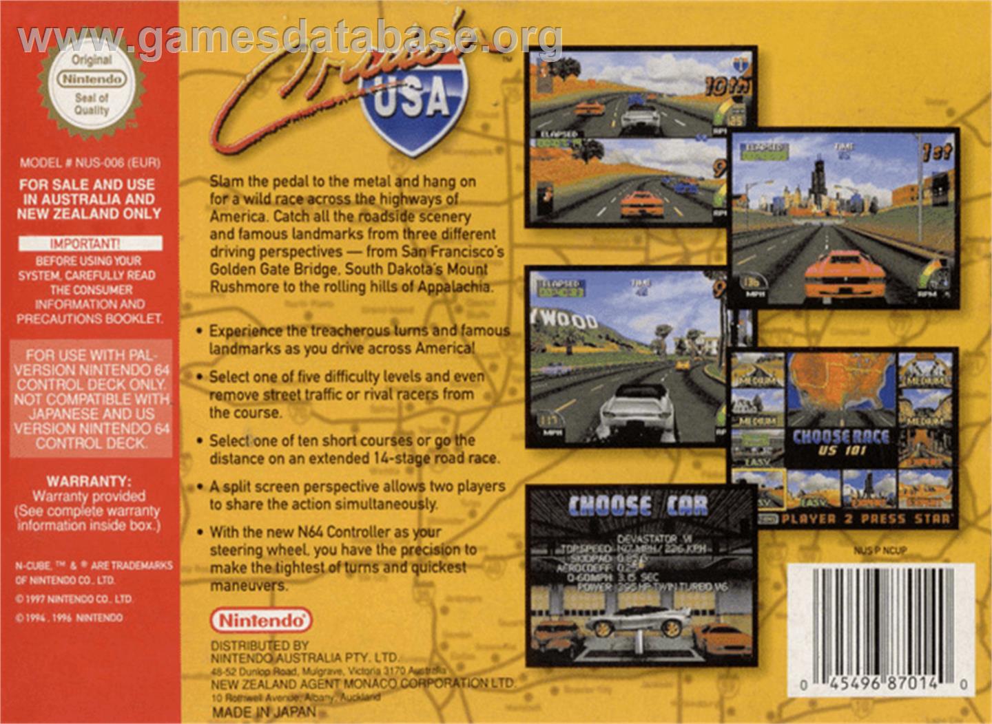 Cruis'n USA - Nintendo N64 - Artwork - Box Back