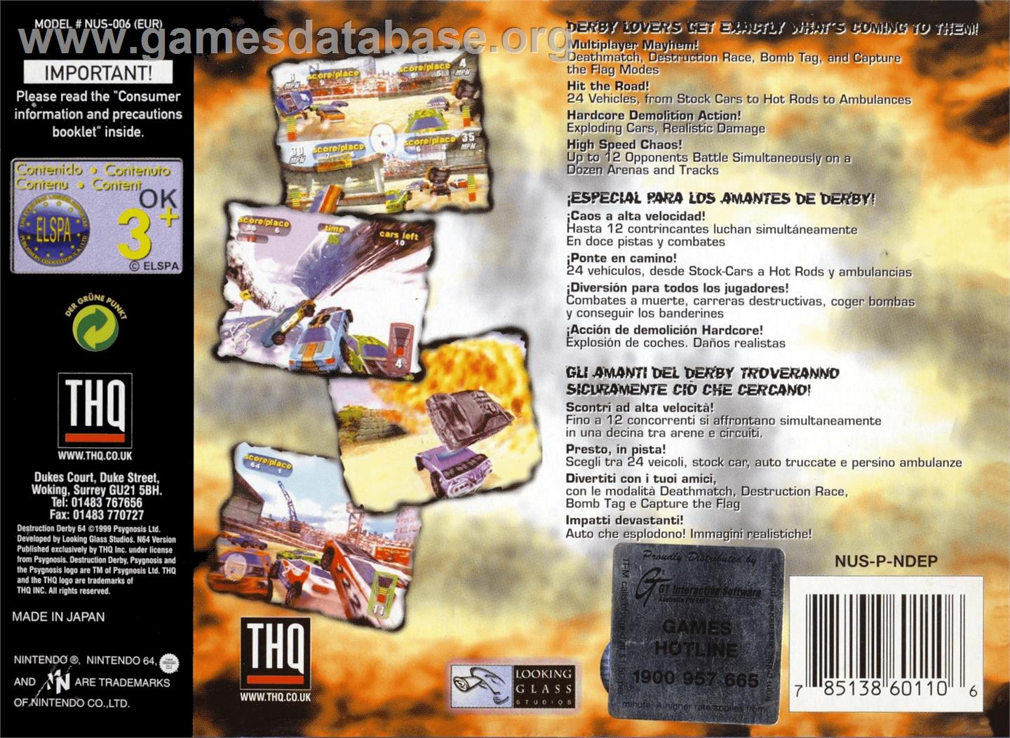 Destruction Derby 64 - Nintendo N64 - Artwork - Box Back