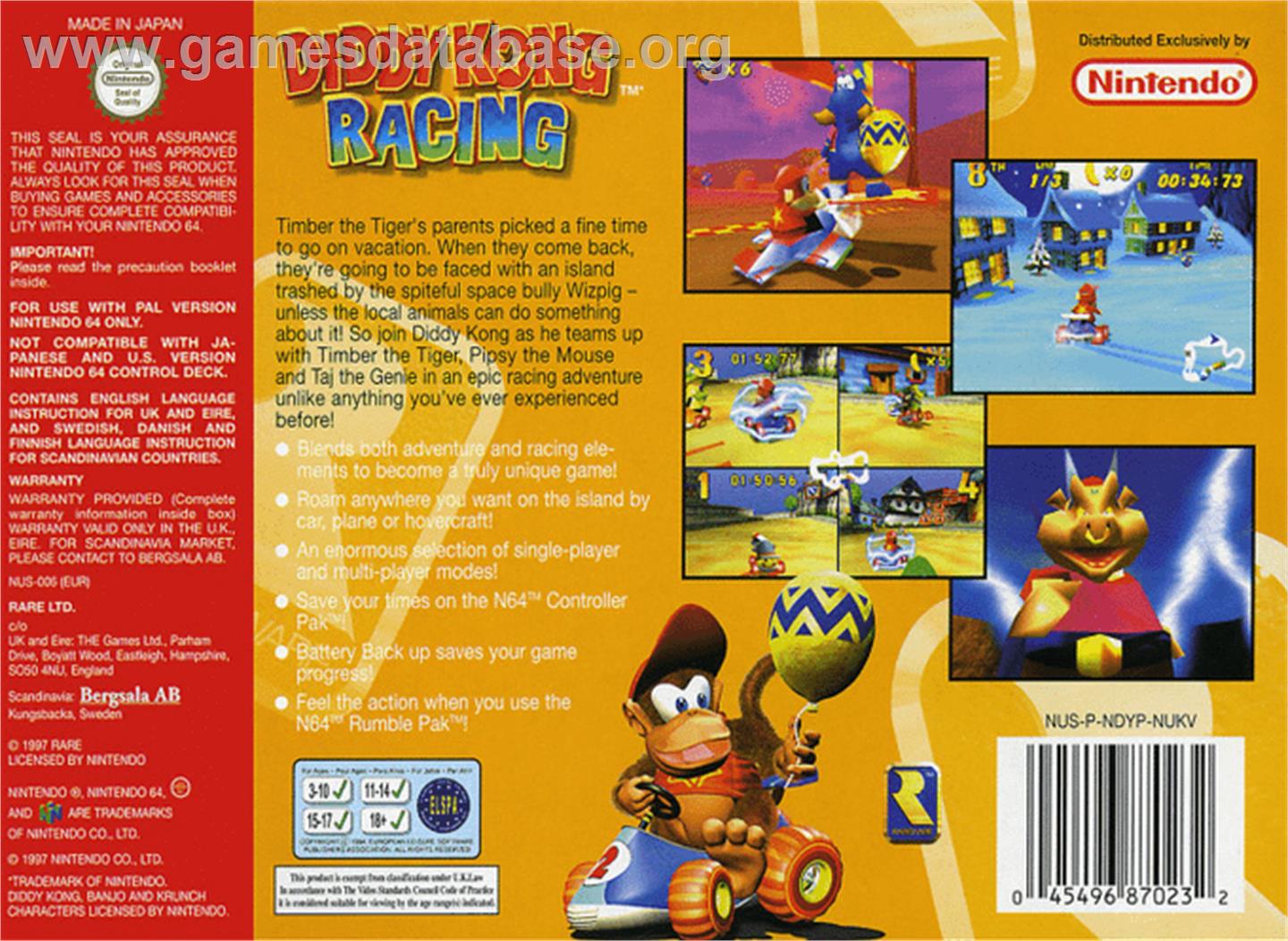 Diddy Kong Racing - Nintendo N64 - Artwork - Box Back