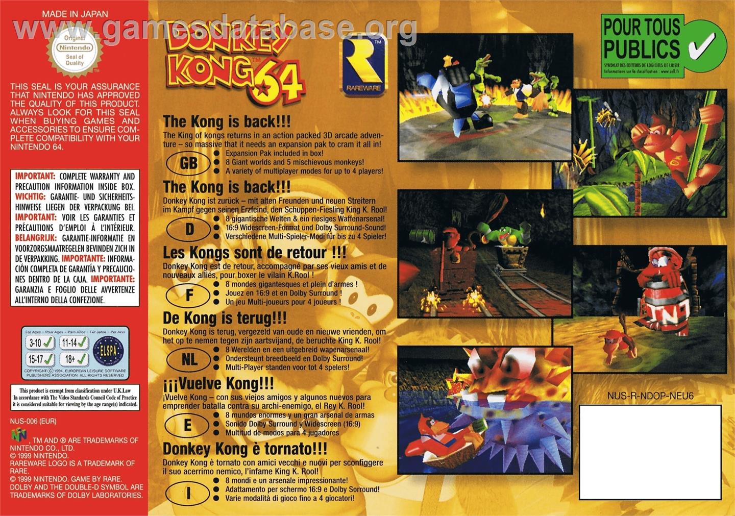 Donkey Kong 64 - Nintendo N64 - Artwork - Box Back