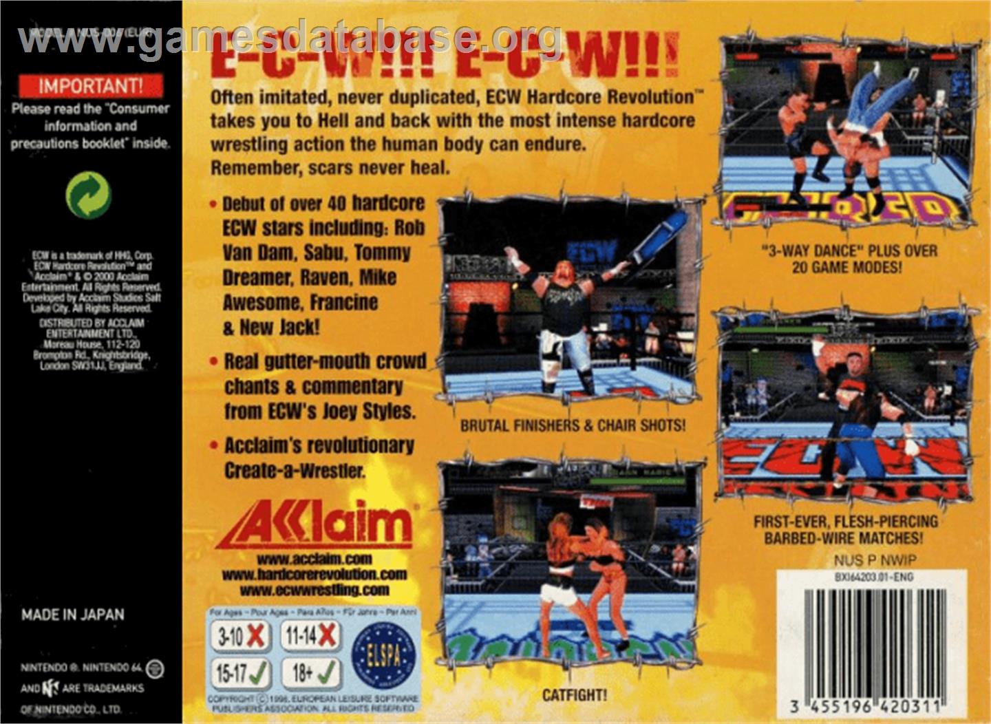 ECW Hardcore Revolution - Nintendo N64 - Artwork - Box Back