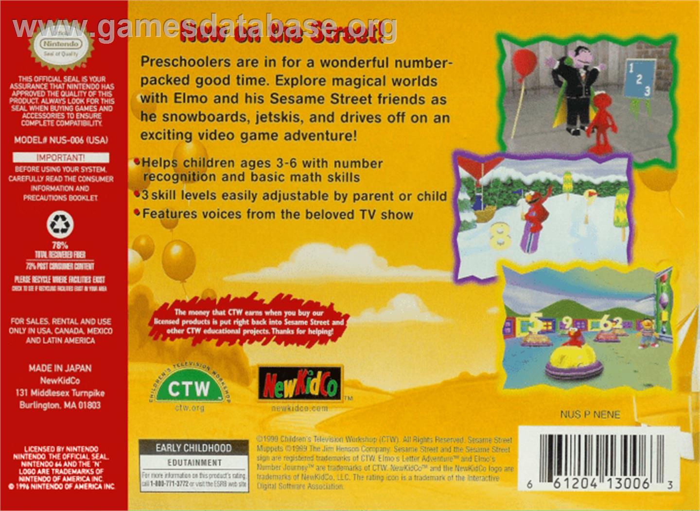 Elmo's Number Journey - Nintendo N64 - Artwork - Box Back