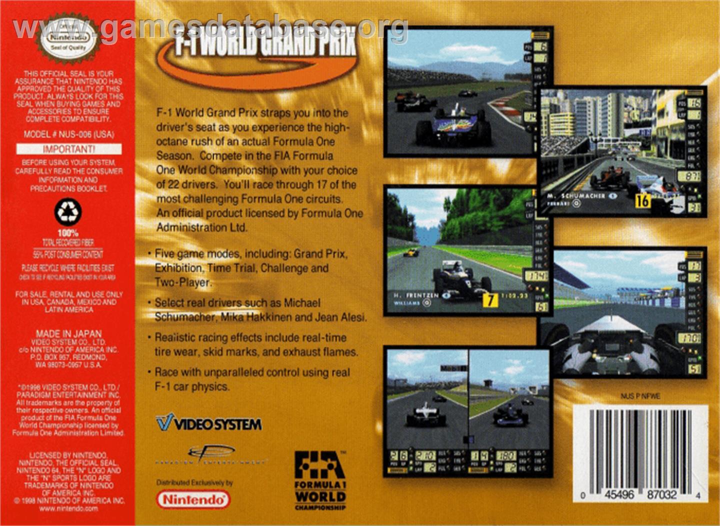 F-1 World Grand Prix - Nintendo N64 - Artwork - Box Back