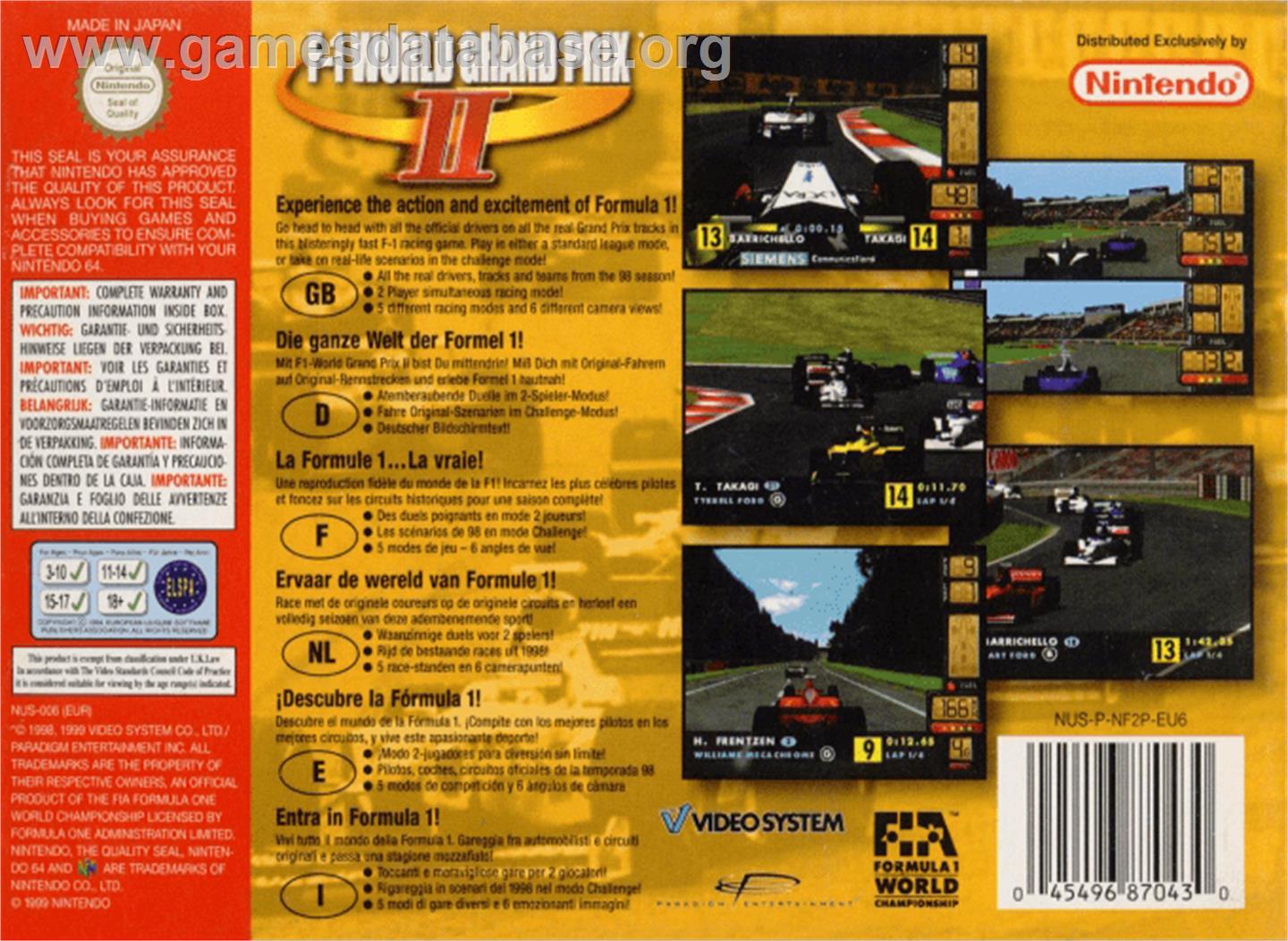 F-1 World Grand Prix 2 - Nintendo N64 - Artwork - Box Back