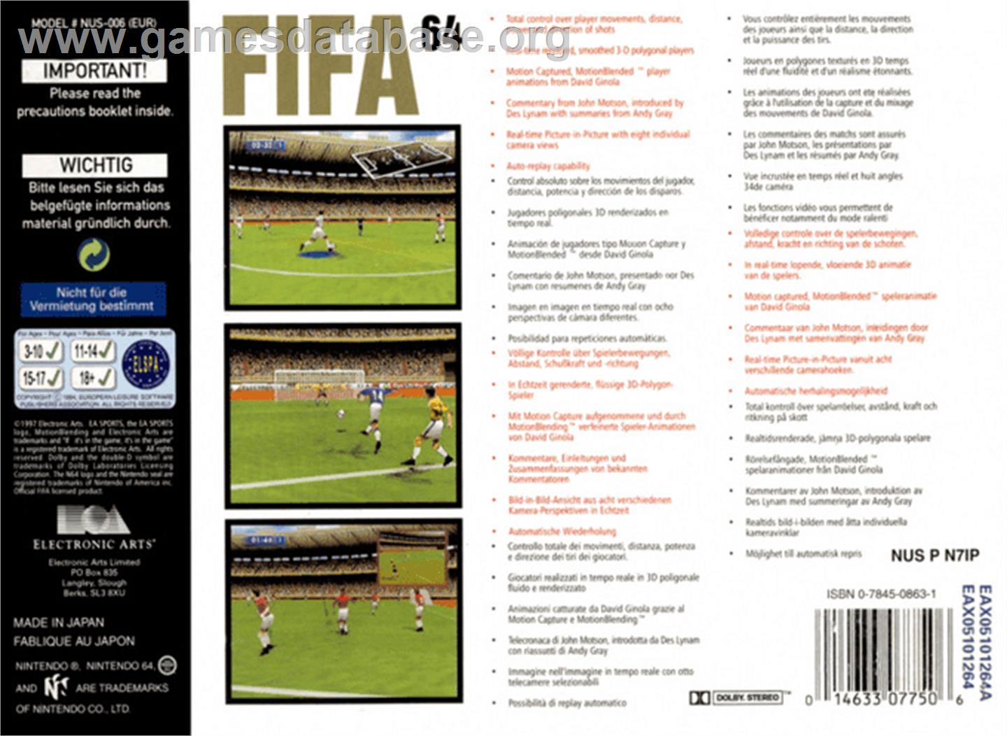 FIFA 64 - Nintendo N64 - Artwork - Box Back