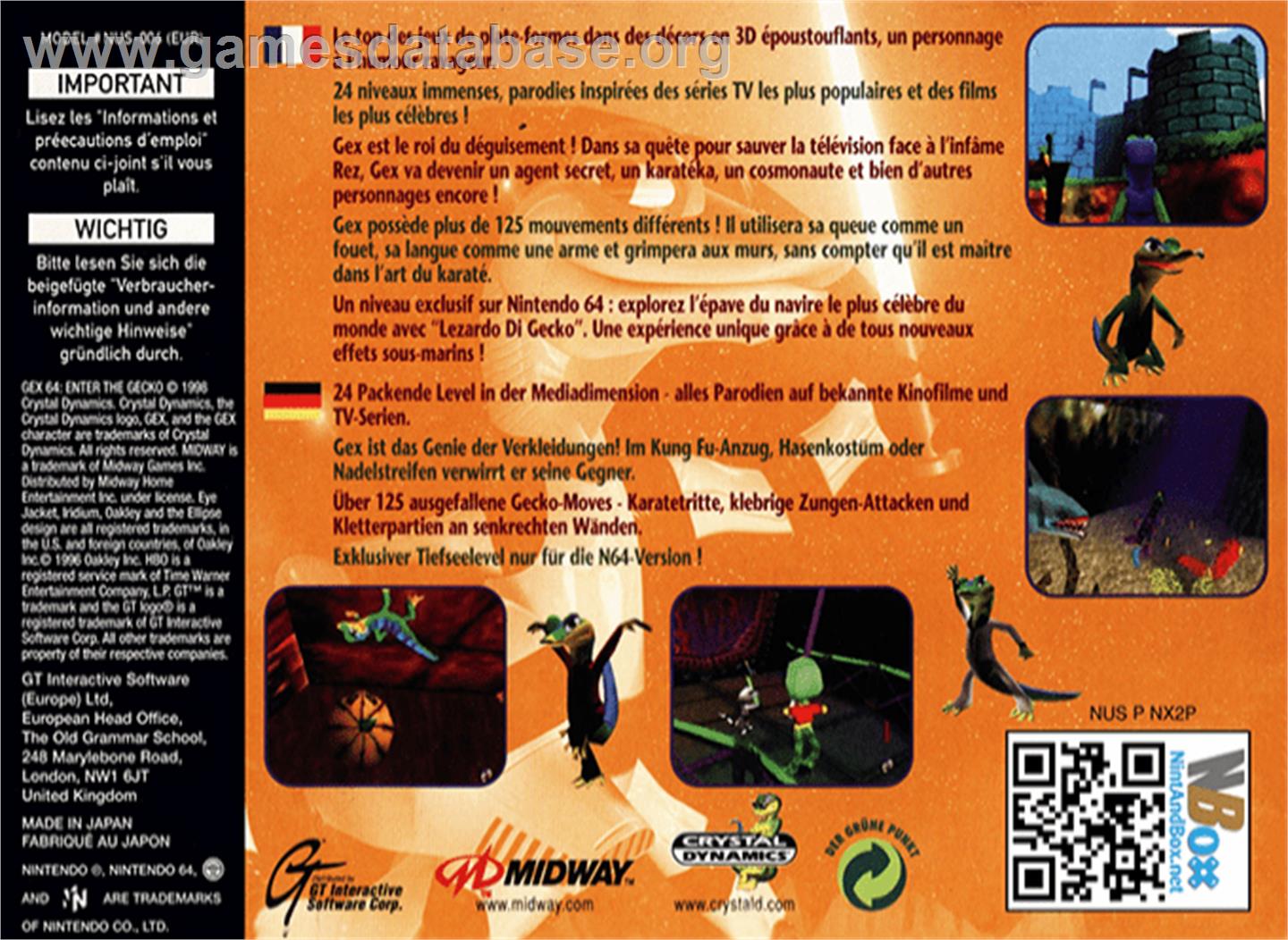 Gex: Enter the Gecko - Nintendo N64 - Artwork - Box Back