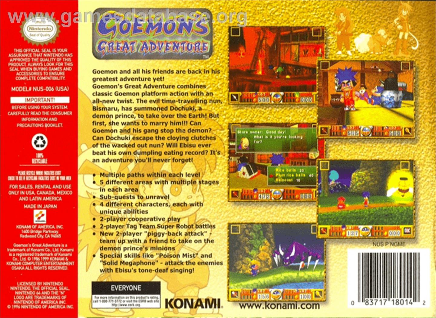 Goemon's Great Adventure - Nintendo N64 - Artwork - Box Back