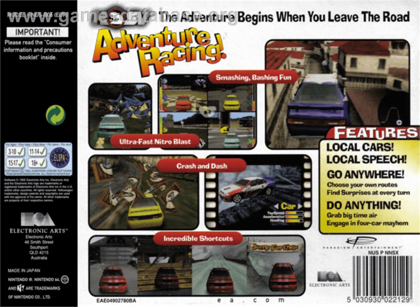 HSV Adventure Racing - Nintendo N64 - Artwork - Box Back
