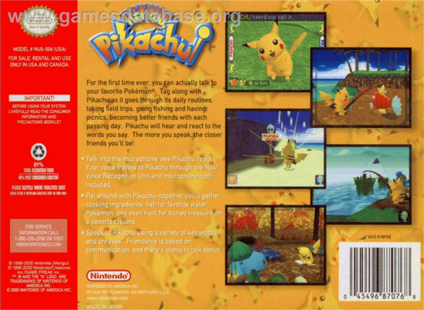 Hey You, Pikachu - Nintendo N64 - Artwork - Box Back