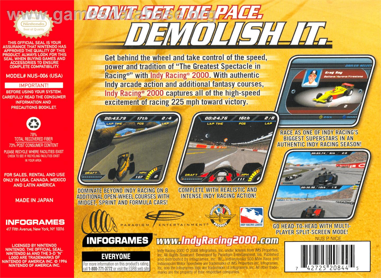 Indy Racing 2000 - Nintendo N64 - Artwork - Box Back