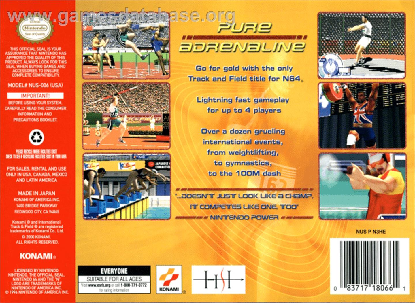 International Track & Field 2000 - Nintendo N64 - Artwork - Box Back