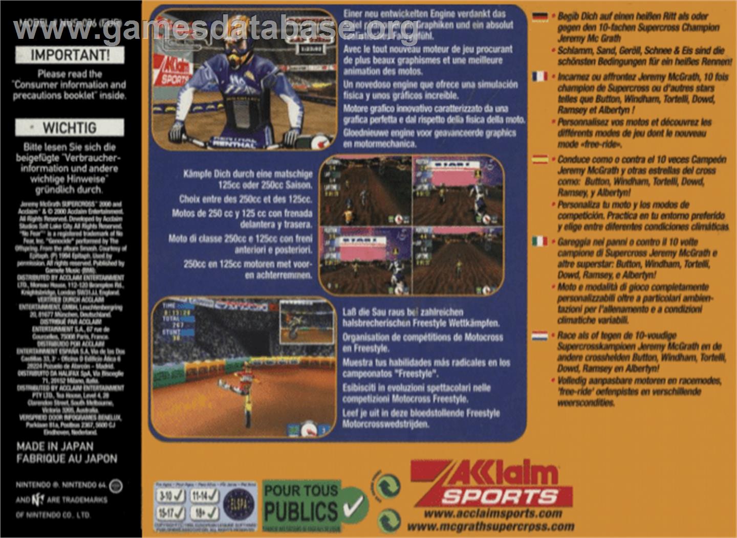 Jeremy McGrath Supercross 2000 - Nintendo N64 - Artwork - Box Back