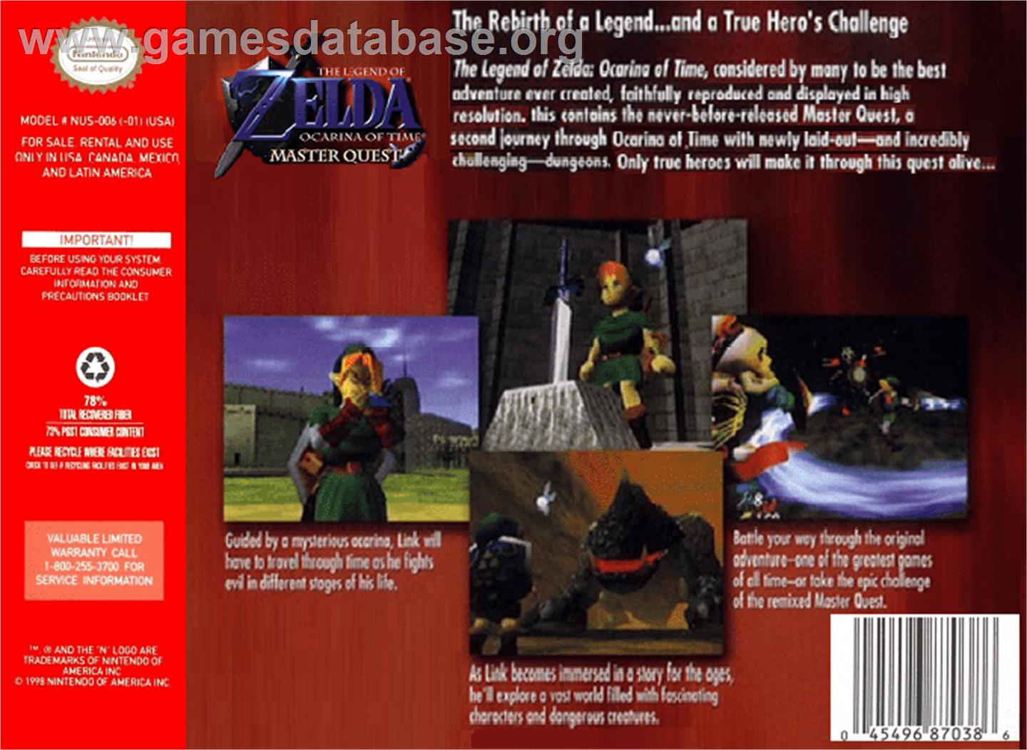 Legend of Zelda: Ocarina of Time / Master Quest - Nintendo N64 - Artwork - Box Back