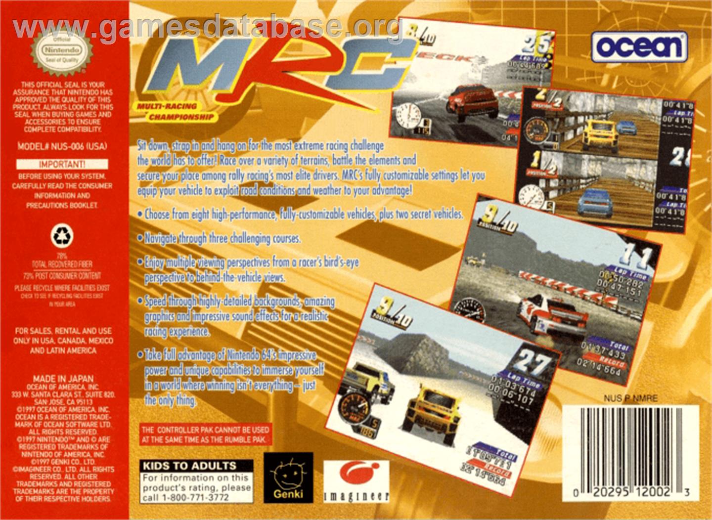 MRC: Multi Racing Championship - Nintendo N64 - Artwork - Box Back