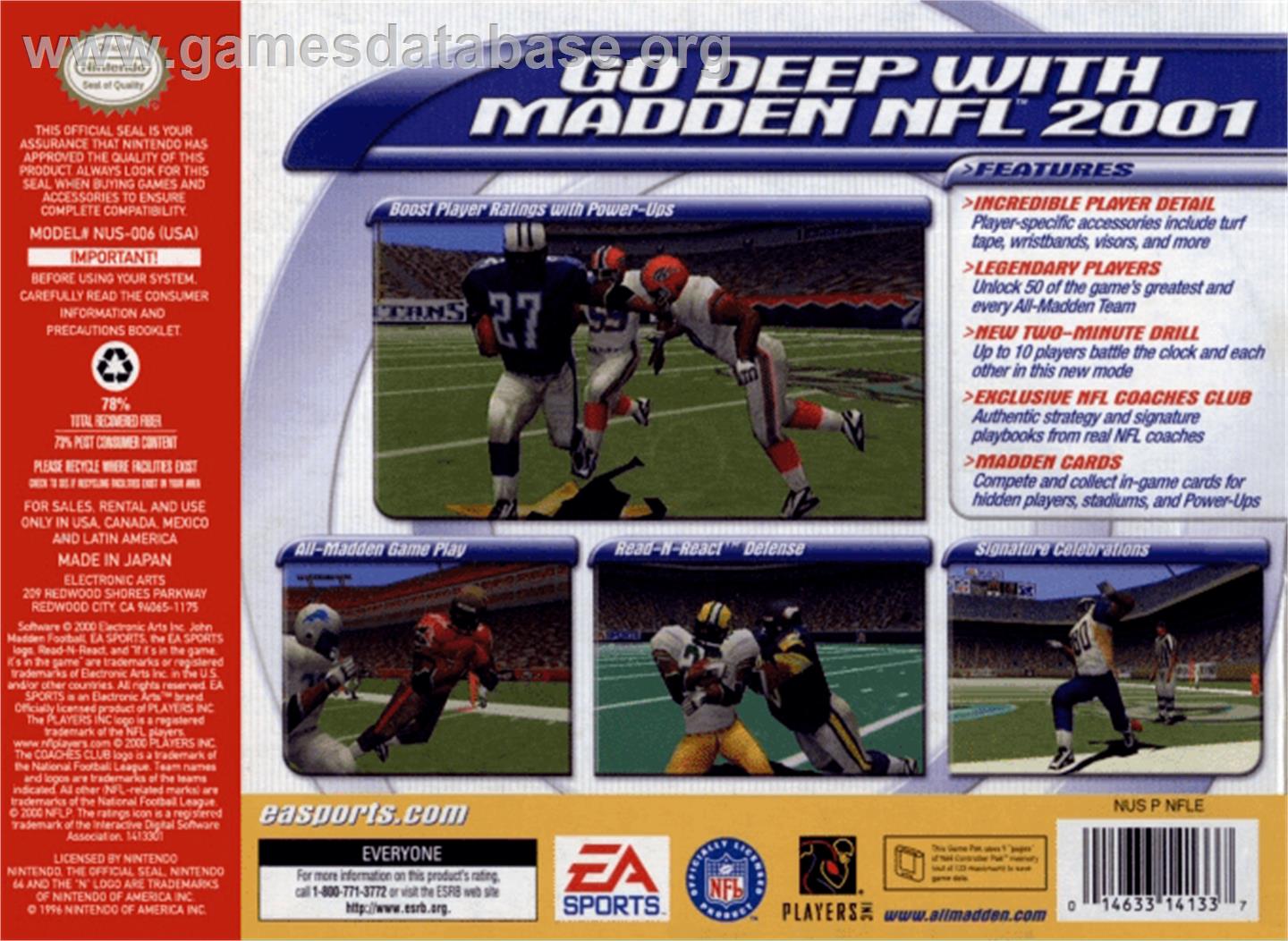 Madden NFL 2001 - Nintendo N64 - Artwork - Box Back