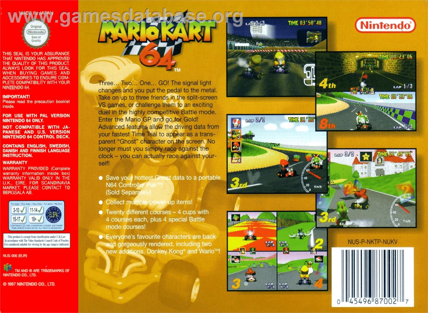 Mario Kart 64 - Nintendo N64 - Artwork - Box Back