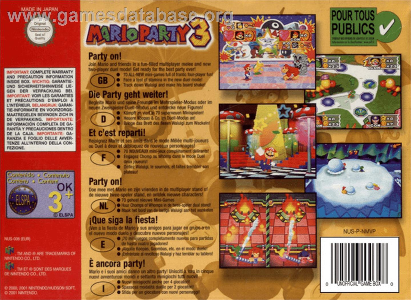 Mario Party 3 - Nintendo N64 - Artwork - Box Back