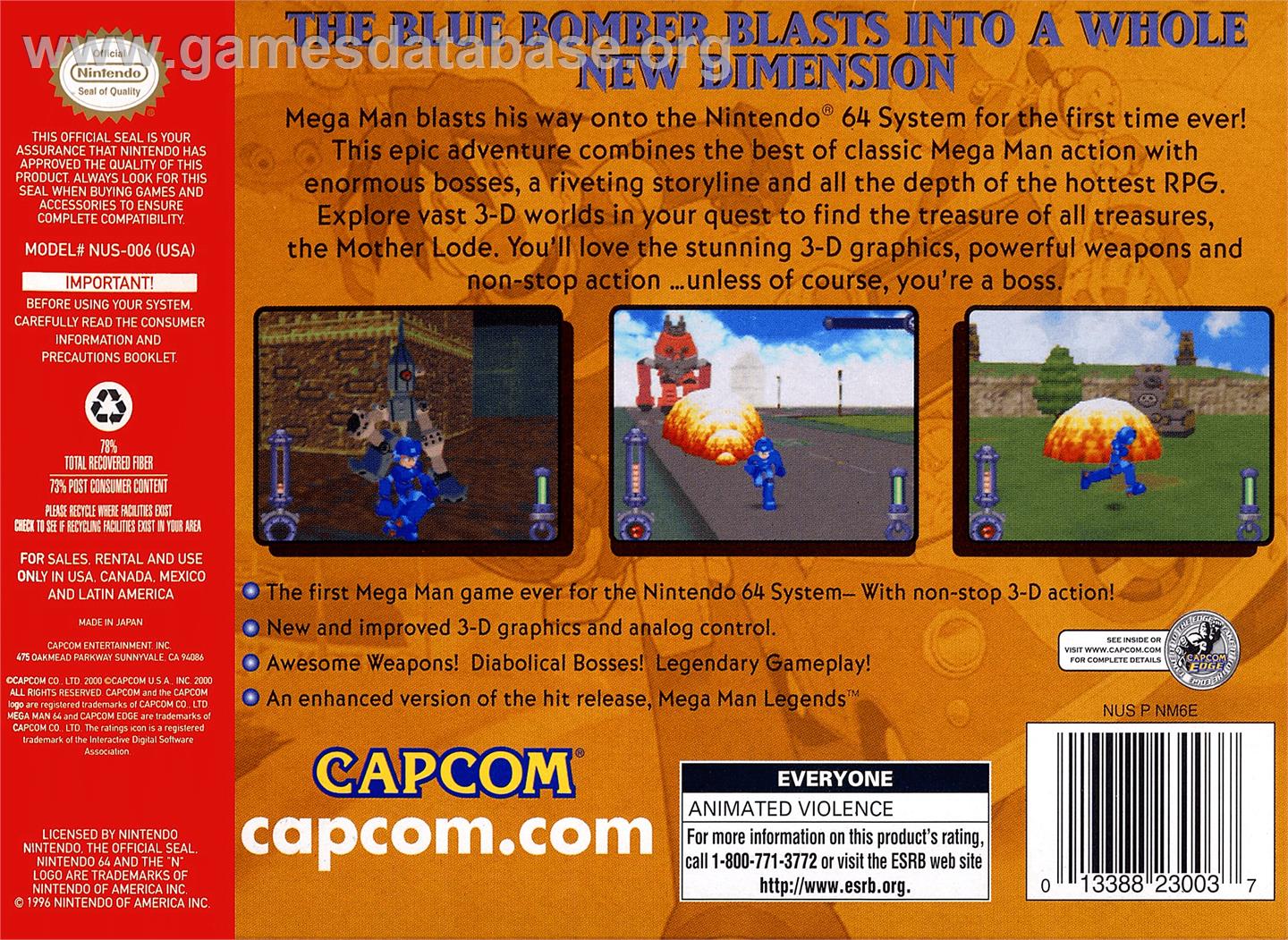 Mega Man 64 - Nintendo N64 - Artwork - Box Back